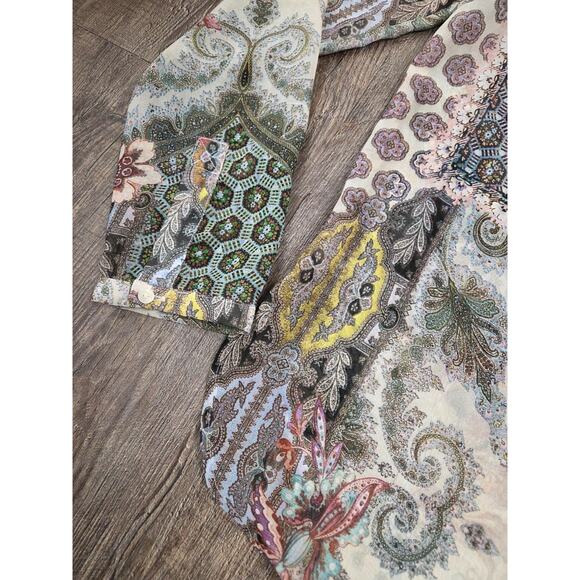 Bandolera NEW Sheer Blue Print Top Blouse Button Front Long Sleeve Medium - Picture 3 of 8